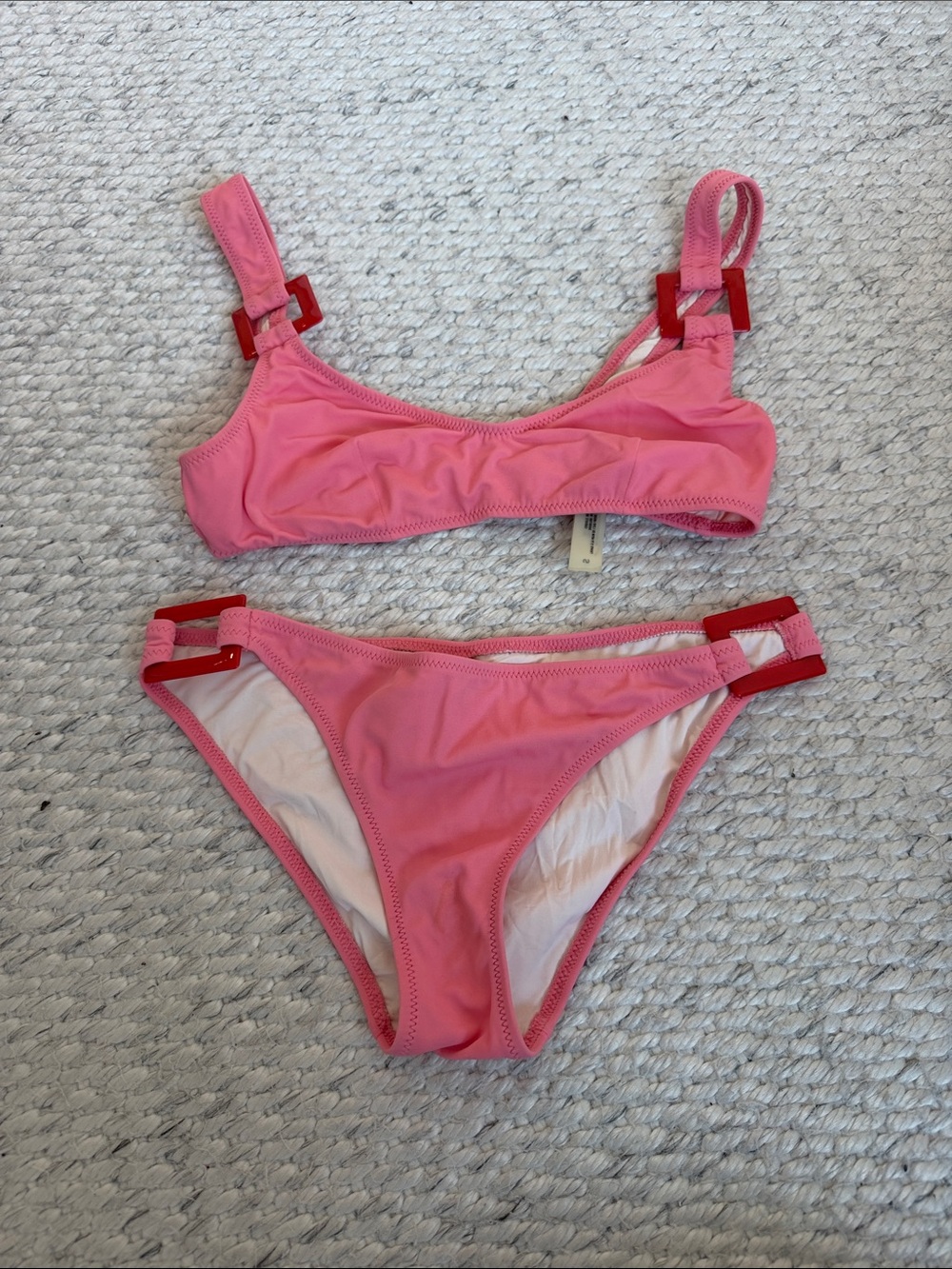 Pink Women's Bikini Set with Decorative Buckles